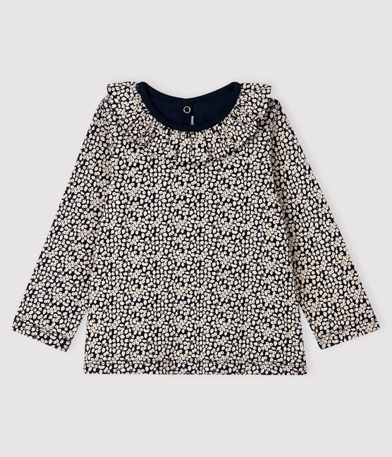 Blouse manches longues bébé fille bleu SMOKING/blanc MARSHMALLOW