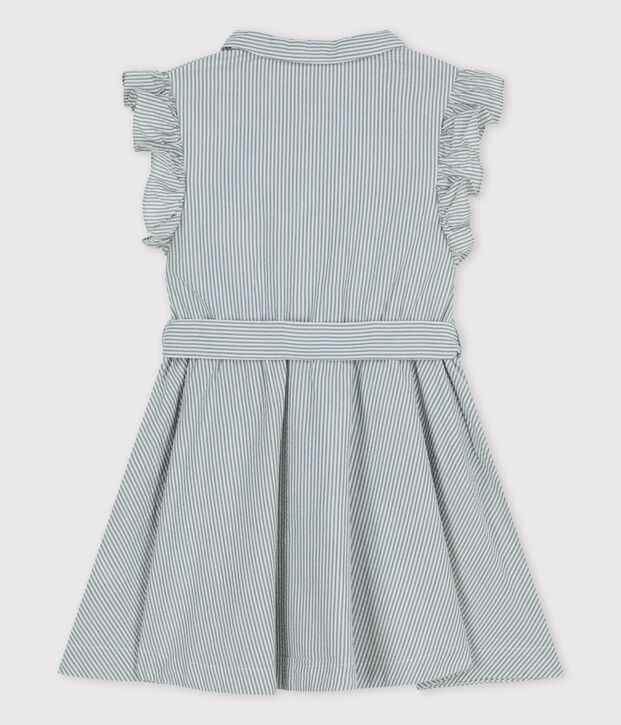 Robe sans manche en seersucker bio enfant fille vert/blanc