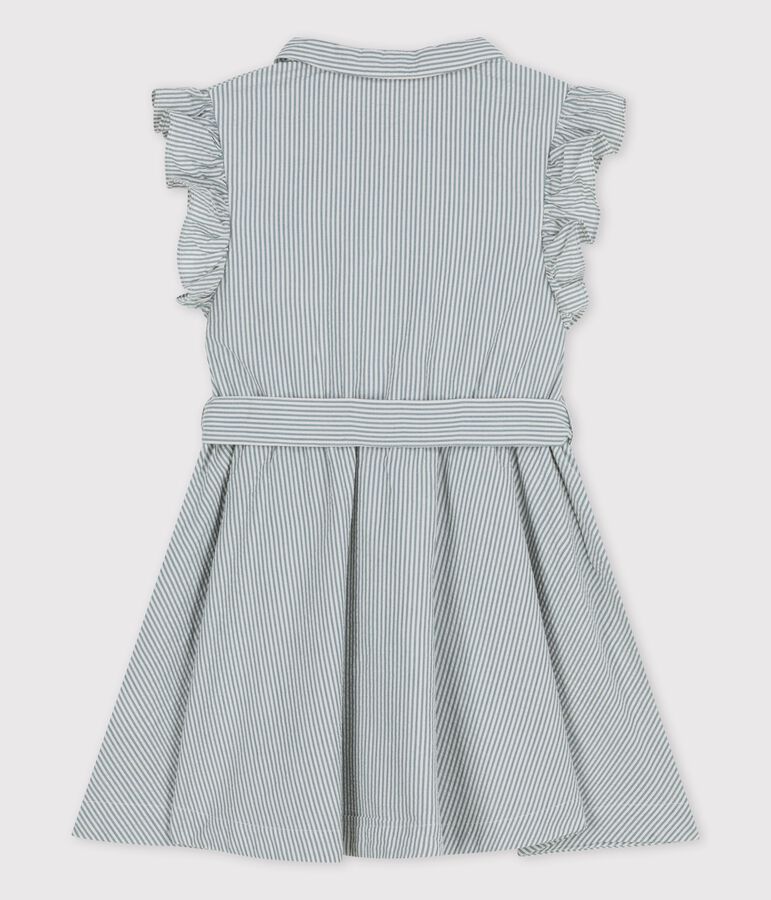 Robe sans manche en seersucker bio enfant fille vert/blanc