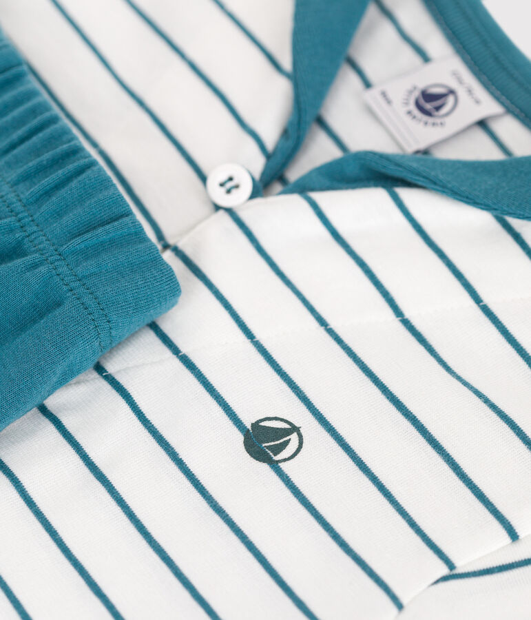 Ensemble b&eacute;b&eacute; deux pi&egrave;ces en coton, t-shirt ray&eacute;, et short uni vert MARSHMALLOW/ DRAGONFLY