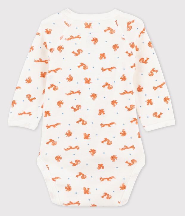 Body crois&eacute; manches longues b&eacute;b&eacute; imprim&eacute; ecureuil blanc/multicouleur