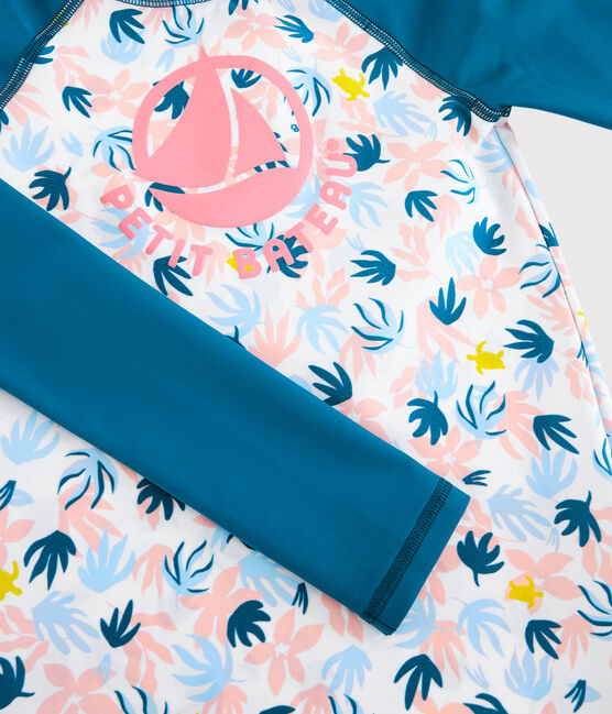 Tee-shirt anti-uv recyclé enfant fille bleu MYKONOS/écru MULTICO
