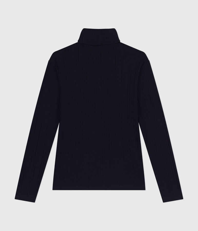 Tee-shirt l'iconique col roul&eacute; en c&ocirc;te fantaisie femme bleu SMOKING