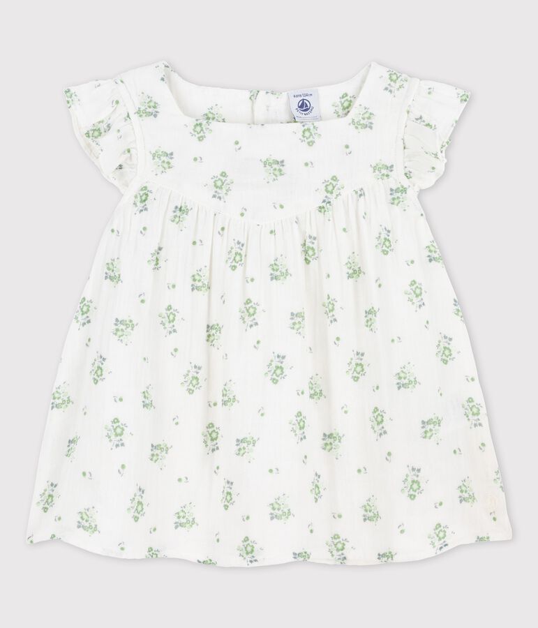 Blouse imprim&eacute;e en gaze de coton bio enfant fille blanc MARSHMALLOW/blanc MULTICO