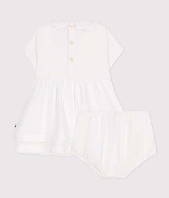 Robe et bloomer en coton piqué bébé blanc ECUME