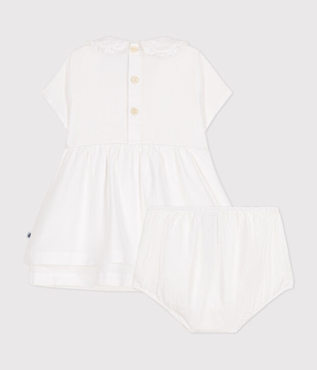 Robe et bloomer en coton piqu&eacute; b&eacute;b&eacute; blanc