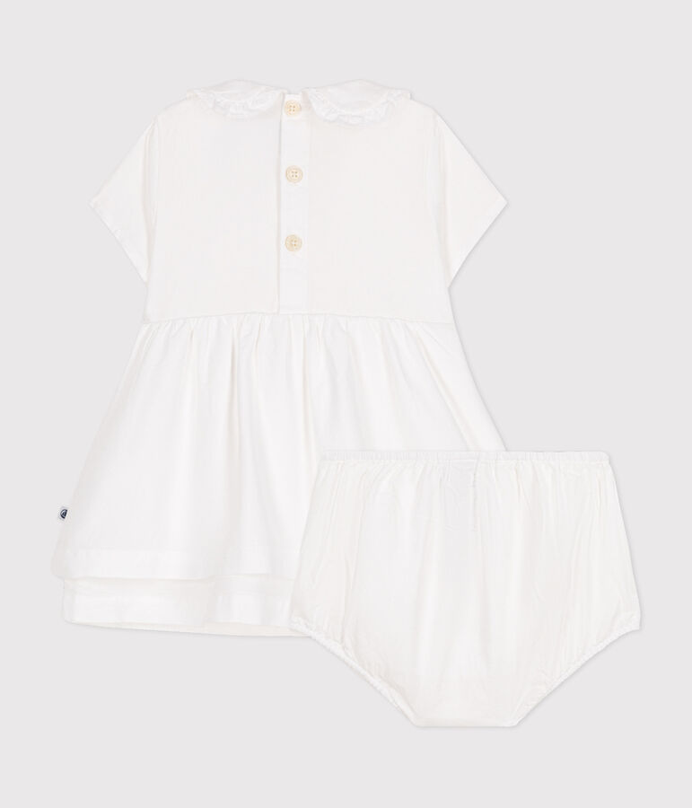 Robe et bloomer en coton piqu&eacute; b&eacute;b&eacute; blanc ECUME