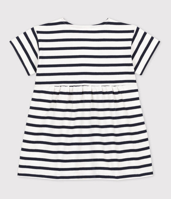 Robe manches courtes bébé rayée marinière en jersey épais blanc MARSHMALLOW/bleu SMOKING