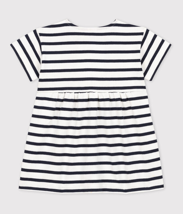 Robe manches courtes b&eacute;b&eacute; ray&eacute;e marini&egrave;re en jersey &eacute;pais blanc/bleu