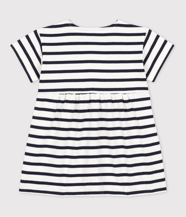 Robe manches courtes b&eacute;b&eacute; ray&eacute;e marini&egrave;re en jersey &eacute;pais blanc MARSHMALLOW/bleu SMOKING