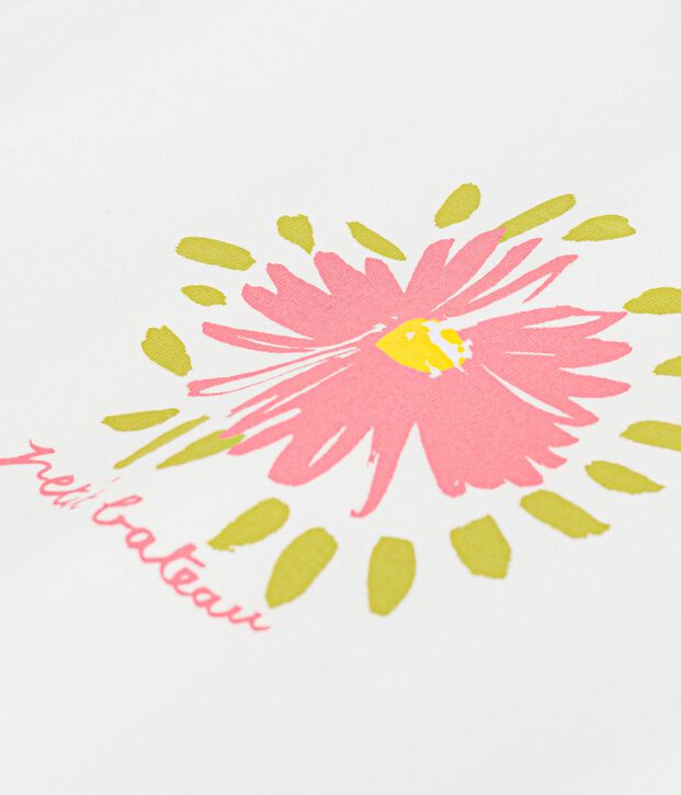 Tee-shirt b&eacute;b&eacute; en coton &agrave; manches courtes, motif fleur blanc