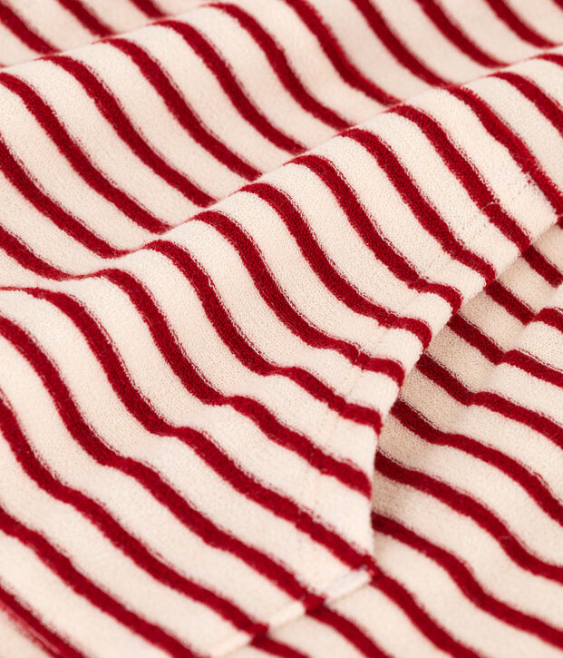 Sweatshirt ray&eacute; &agrave; capuche enfant fille / gar&ccedil;on &eacute;cru/rouge