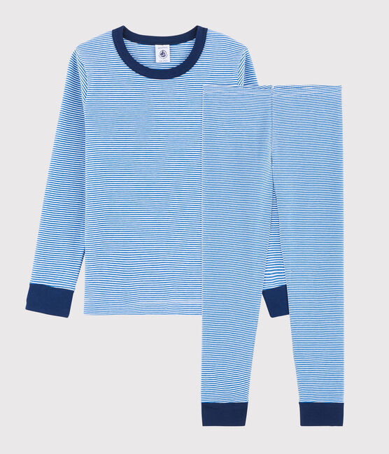 Pyjama milleraies bleu petit garçon en côte bleu RUISSEAU/blanc MARSHMALLOW