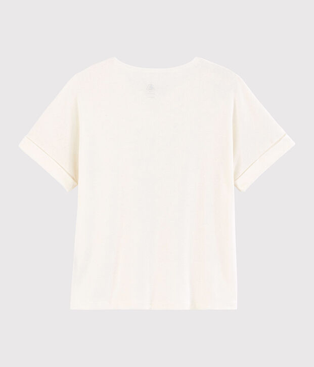 T-shirt en coton/lin uni Femme blanc