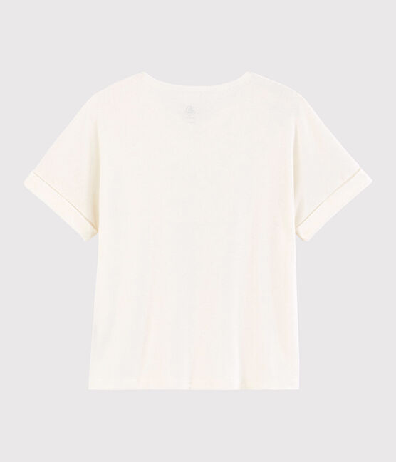 T-shirt en coton/lin uni Femme blanc MARSHMALLOW