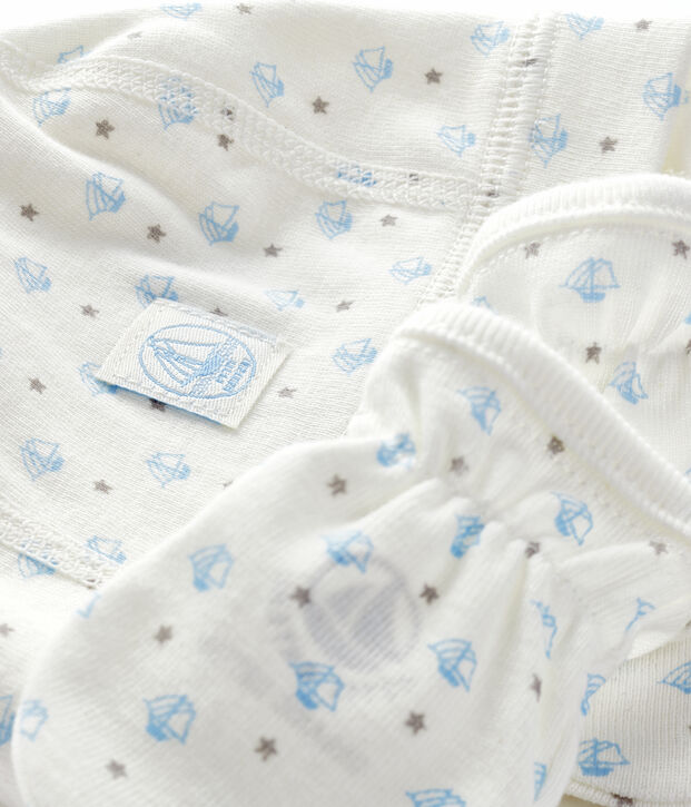 Lot bonnet naissance et moufles b&eacute;b&eacute; en c&ocirc;te multicouleur