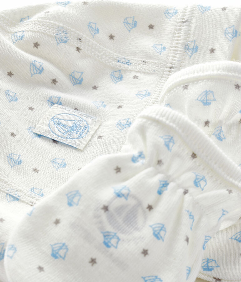 Lot bonnet naissance et moufles b&eacute;b&eacute; en c&ocirc;te variante 2