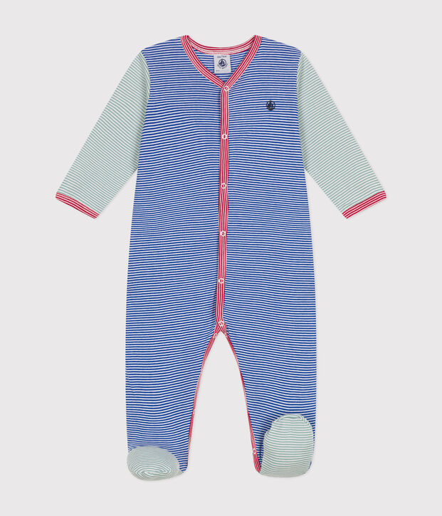 Pyjama en coton ray&eacute; b&eacute;b&eacute; bleu/blanc
