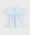 Blouse enfant en popeline de coton manches courtes imprimée bleu FRAICHEUR/blanc MULTICO