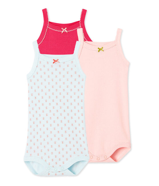 Lot de trois bodies bébé fille à bretelles blanc .