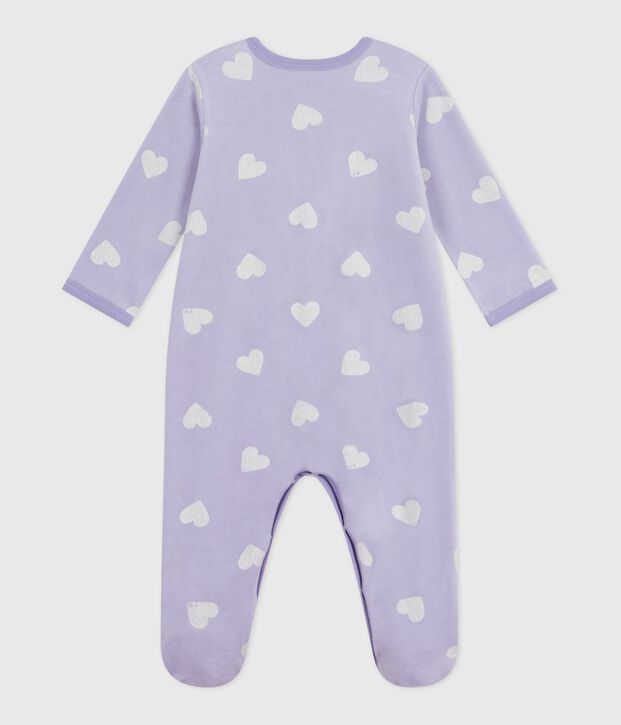 Pyjama b&eacute;b&eacute; en velours imprim&eacute; c&oelig;urs violet/blanc