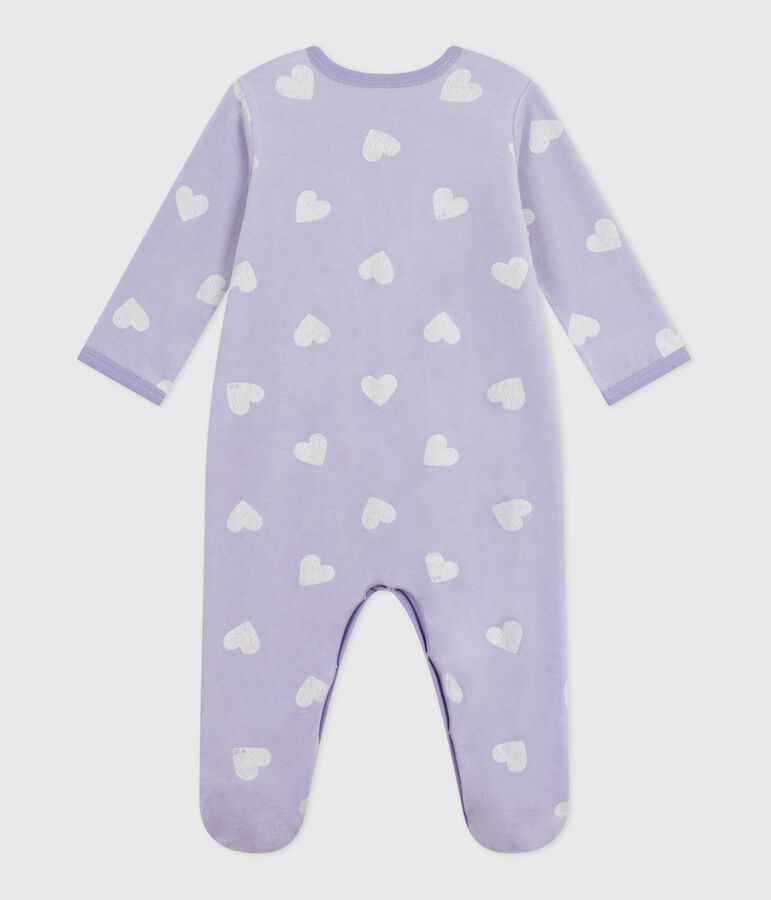 Pyjama b&eacute;b&eacute; en velours imprim&eacute; c&oelig;urs violet/blanc