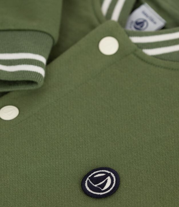 Veste teddy enfant en coton vert/&eacute;cru