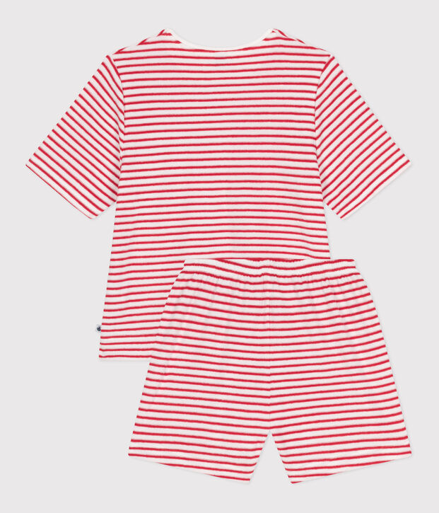 Pyjama short femme en coton &agrave; rayures rouge/rouge