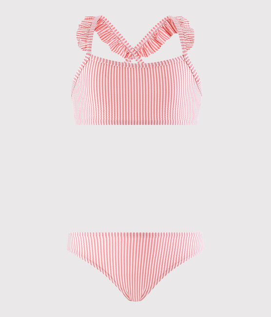 Maillot de bain 2 pièces recyclé enfant fille rose GRETEL/blanc MARSHMALLOW