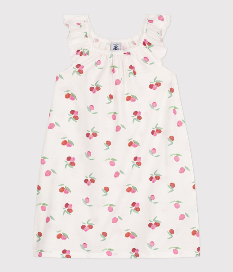 Chemise de nuit enfant en coton imprim&eacute; fruits blanc MARSHMALLOW/blanc MULTICO