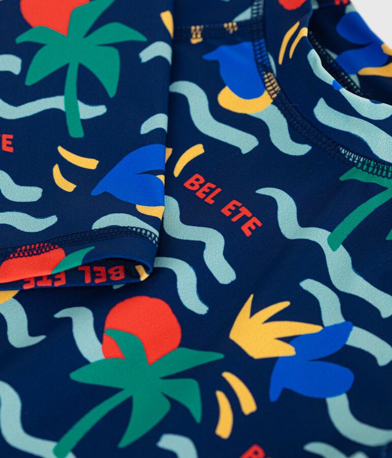 Teeshirt de bain anti uv enfant manche longue imprim&eacute; bleu/multicouleur