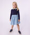 Robe enfant manches longues bi-mati&egrave;re en coton bleu SOIR