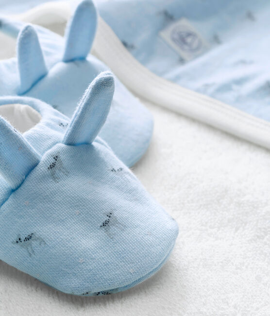 Coffret carré de bain + chaussons bébé mixte bleu FRAICHEUR/blanc MULTICO