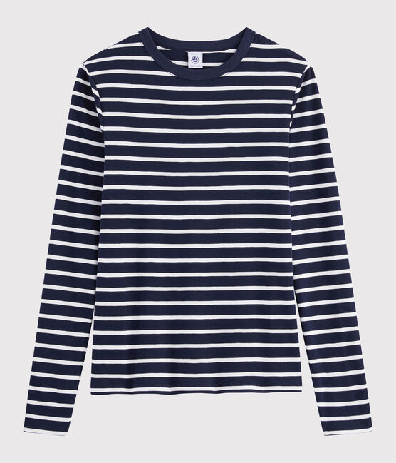T-shirt iconique col rond Femme bleu SMOKING/blanc MARSHMALLOW