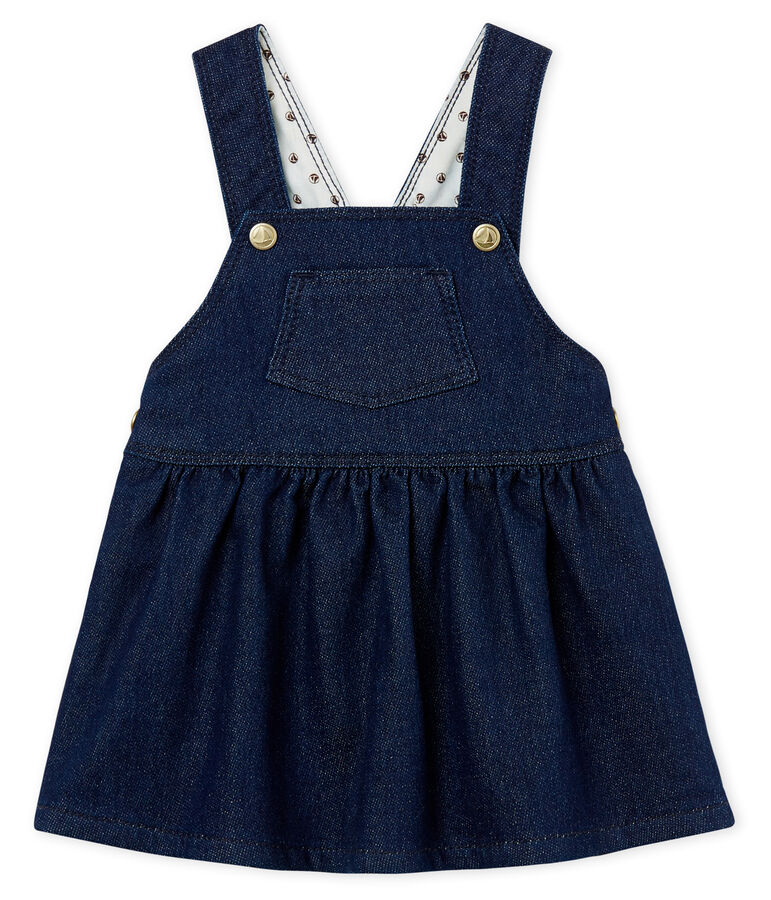 Robe salopette b&eacute;b&eacute; fille en maille effet denim bleu MEDIEVAL/beige ECRU CN