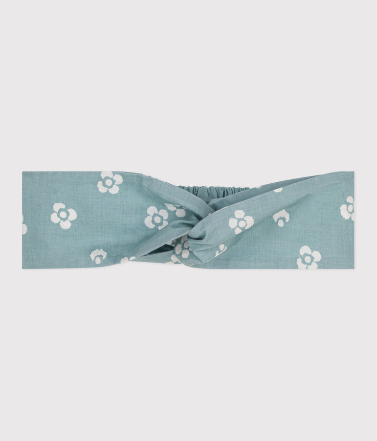 Bandeau enfant fille en popeline imprim&eacute; fleuri bleu PAUL/blanc MARSHMALLOW