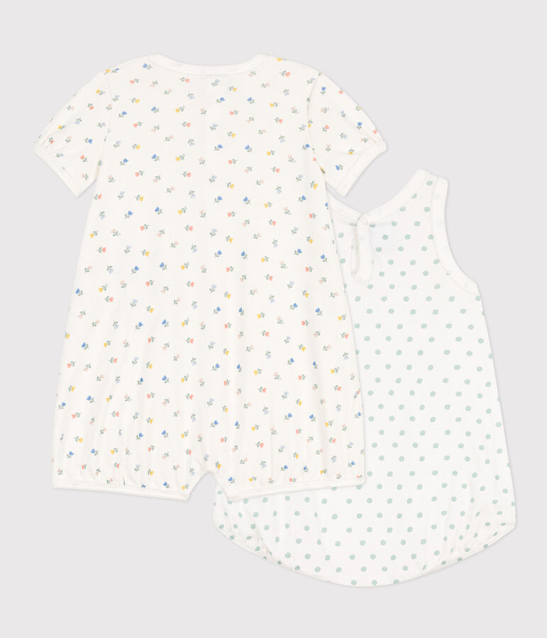 Lot de 2 combinaisons courtes fleurs en coton b&eacute;b&eacute; variante 1