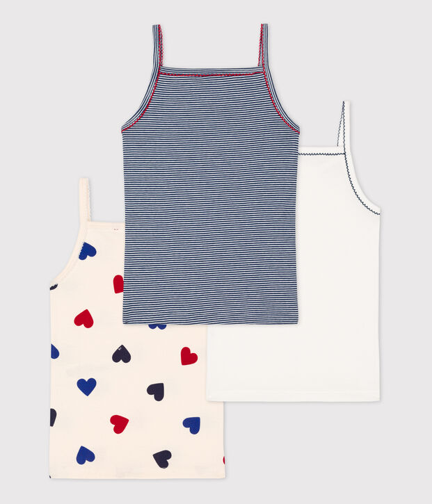 Lot de 3 chemises &agrave; bretelles coeur petite fille en coton multicouleur