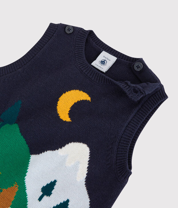 Pull laine et coton b&eacute;b&eacute; bleu marine