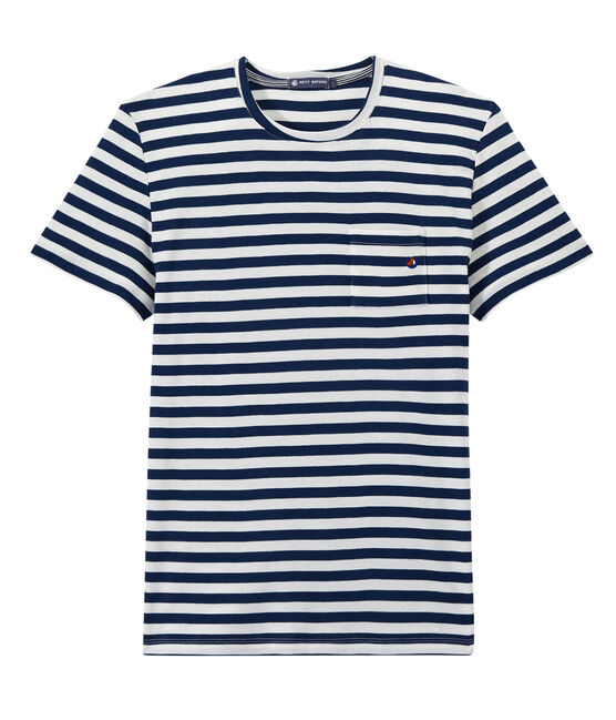 T-shirt homme à rayures bicolores bleu MEDIEVAL/blanc MARSHMALLOW
