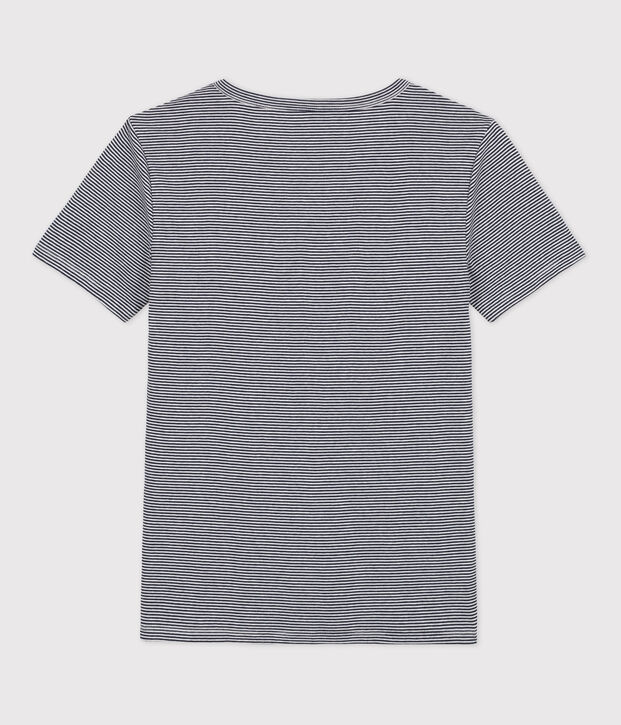 Tee-shirt L'ICONIQUE col V en coton bio Femme bleu/blanc