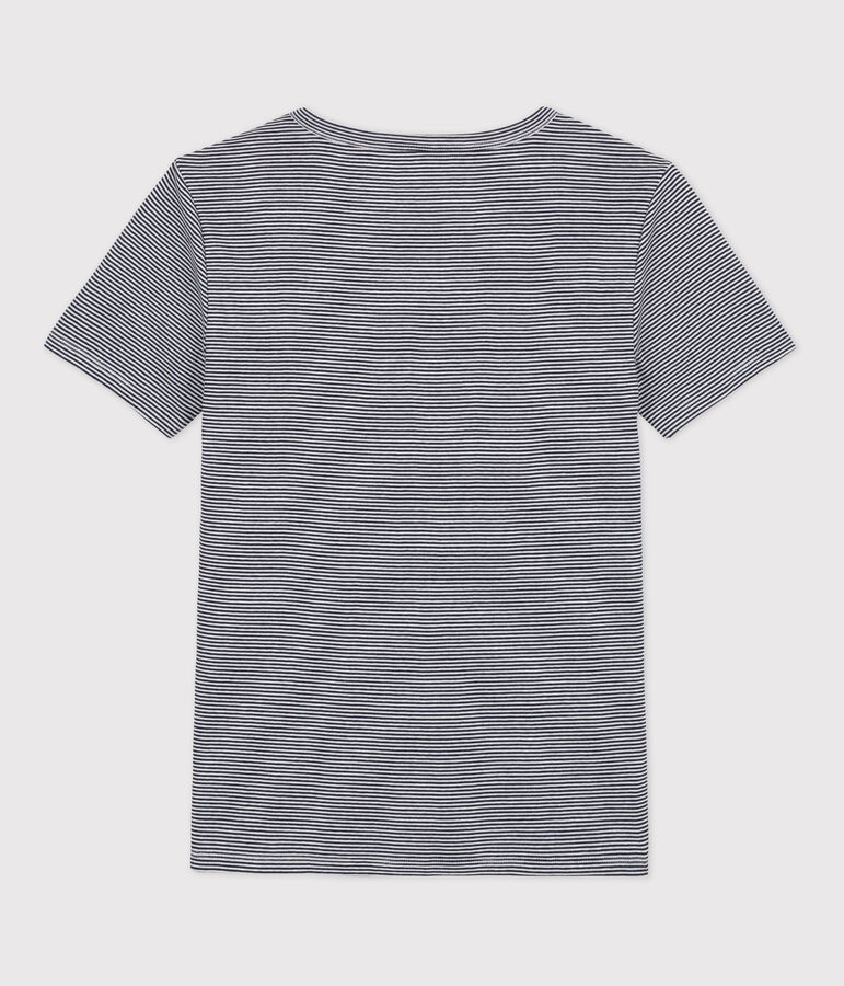 Tee-shirt L'ICONIQUE col V en coton Femme bleu SMOKING/blanc MARSHMALLOW