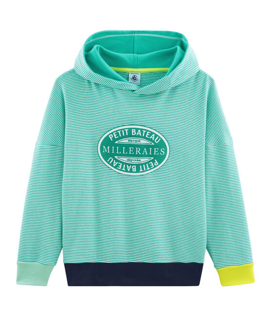 Sweat à capuche enfant en côte vert ESPERANZA/blanc MARSHMALLOW