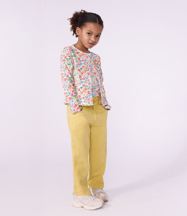 Cardigan enfant en coton &agrave; fleurs blanc/multicouleur