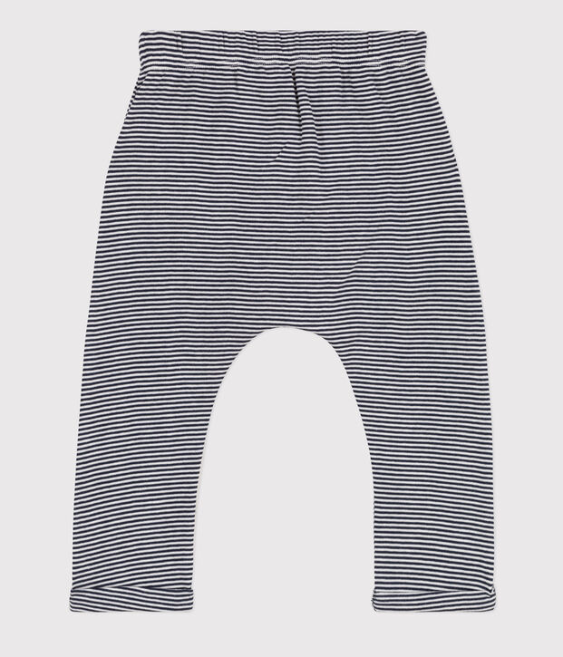 Pantalon en coton bio b&eacute;b&eacute; bleu/blanc