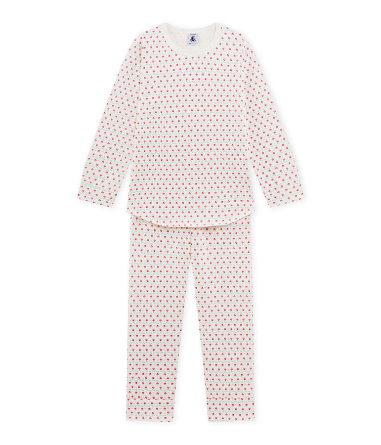 Pyjama fille imprim&eacute; blanc LAIT/blanc MULTICO