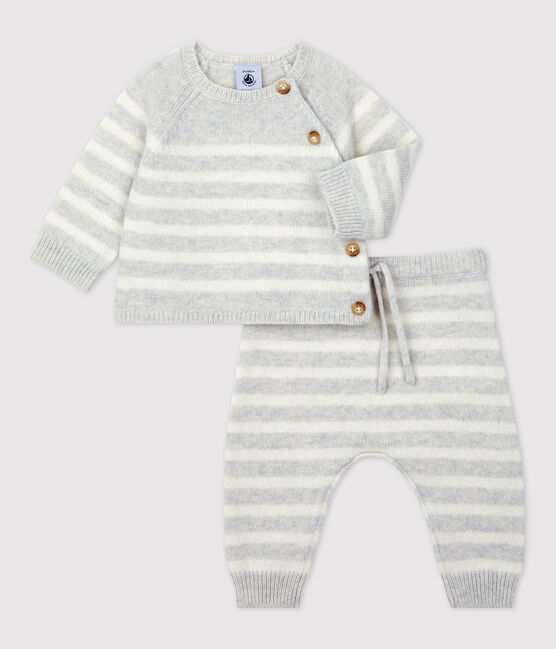 Ensemble 2 pièces rayé en tricot bébé beige MONTELIMAR/gris MARSHMALLOW