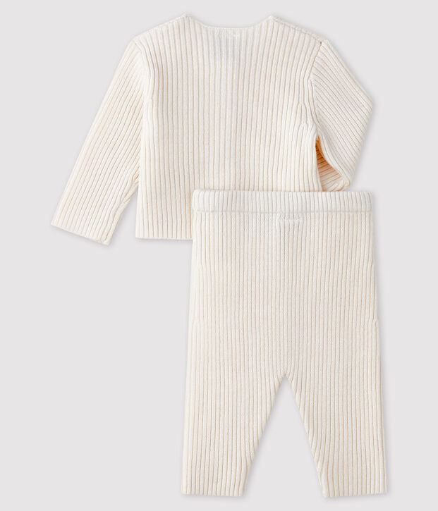 Ensemble blanc 2 pi&egrave;ces b&eacute;b&eacute; en tricot blanc