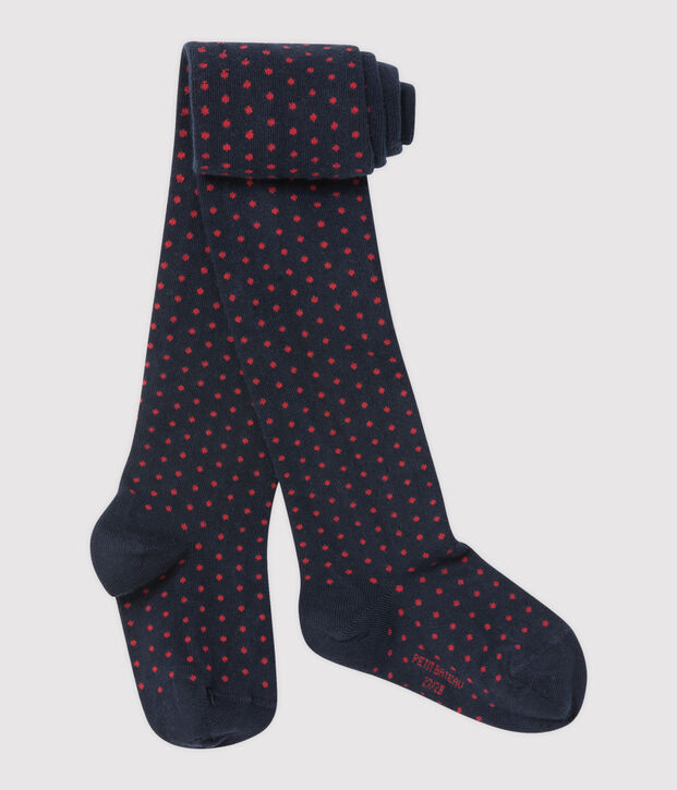 Collant fille &agrave; pois bleu/rouge