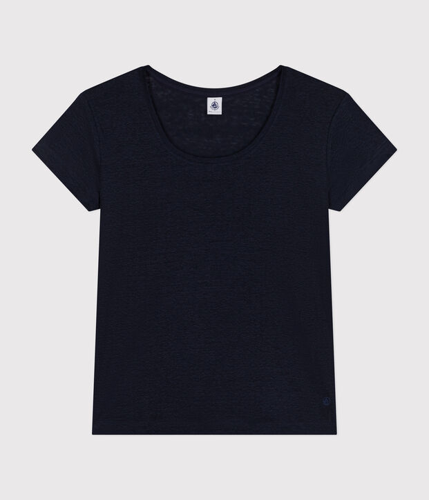 Tee-shirt Le Droit col rond en lin femme bleu marine